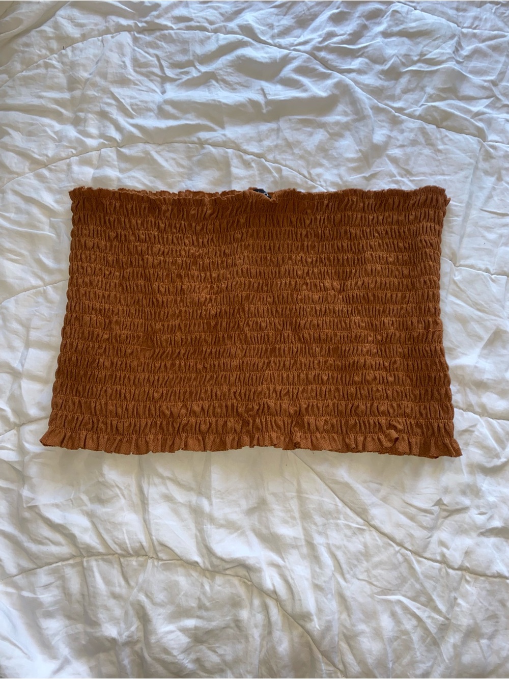 Smocked Tube Top Crop Top Rust Brown Orange XL